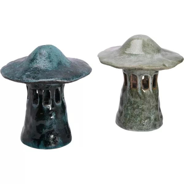 Creative CoOp Stoneware Mushroom Lid Set of 2 Colors Lantern Multi