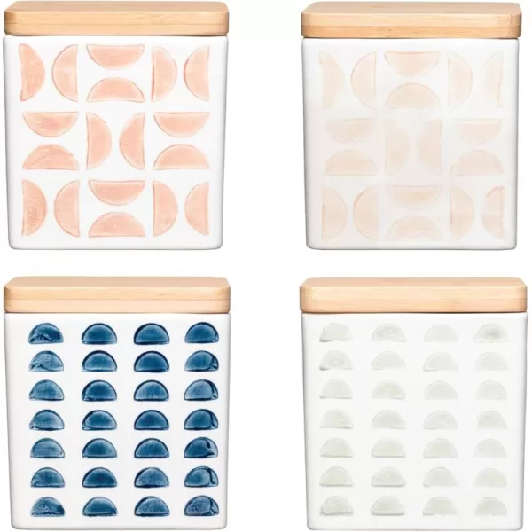 Creative CoOp Stoneware Wood Top Set of 4 Styles Canister Multicolored 4