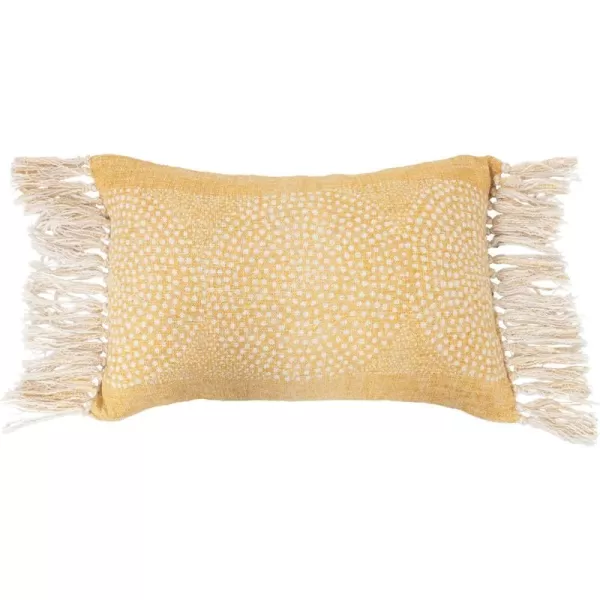 Creative CoOp Stonewashed Cotton Slub Lumbar Dot Pattern and Fringe Pillow 16quot L x 24quot W x 2quot H Yellow