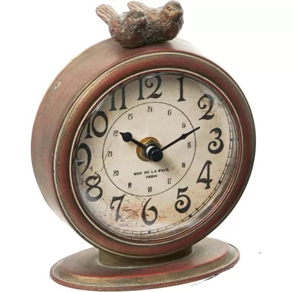 Creative CoOp Vintage Pewter Mantel Clock with Birds Distressed CreamDistressed Brown