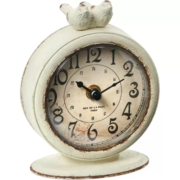 Creative CoOp Vintage Pewter Mantel Clock with Birds Distressed CreamDistressed Cream