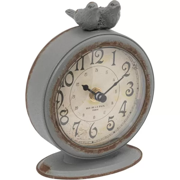 Creative CoOp Vintage Pewter Mantel Clock with Birds Distressed CreamDistressed Grey