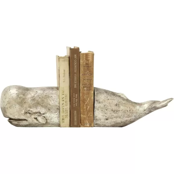 Creative CoOp Whale Shaped Resin Bookends Set of 2 PiecesAntique Silver Leaf Finish