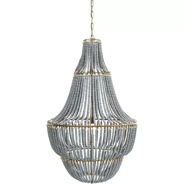 Creative CoOp White Washed Metal Chandelier with Wood BeadsLight Blue