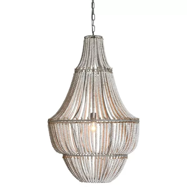Creative CoOp White Washed Metal Chandelier with Wood BeadsWhite