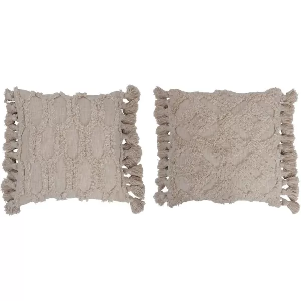 Creative CoOp Woven Cotton Slub Tufted Design and Tassels 2 Styles Pillows 20quot L x 20quot W x 2quot H Cream