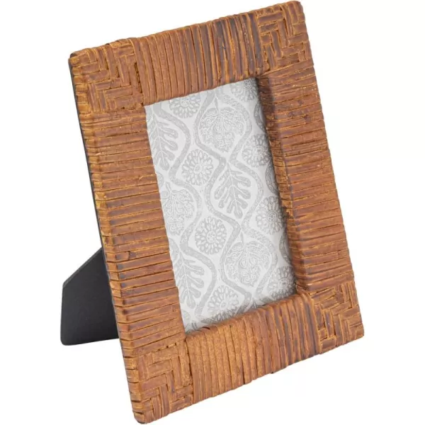Creative Coop Handwoven Rattan Photo Frame Black Holds 5quot x 7quot PhotoNatural Stained