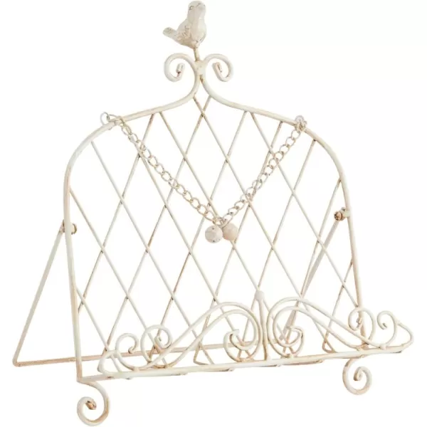 Decorative Metal Cookbook Holder with Bird in Cream Finish