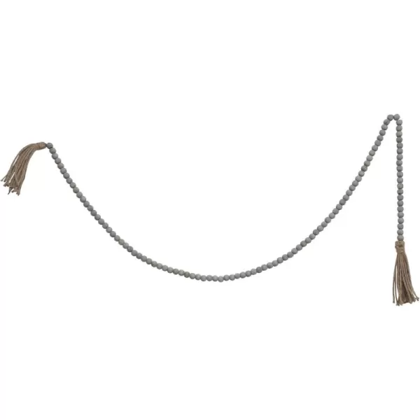 Grey Jute ampamp Wood Bead Garland with Tassels