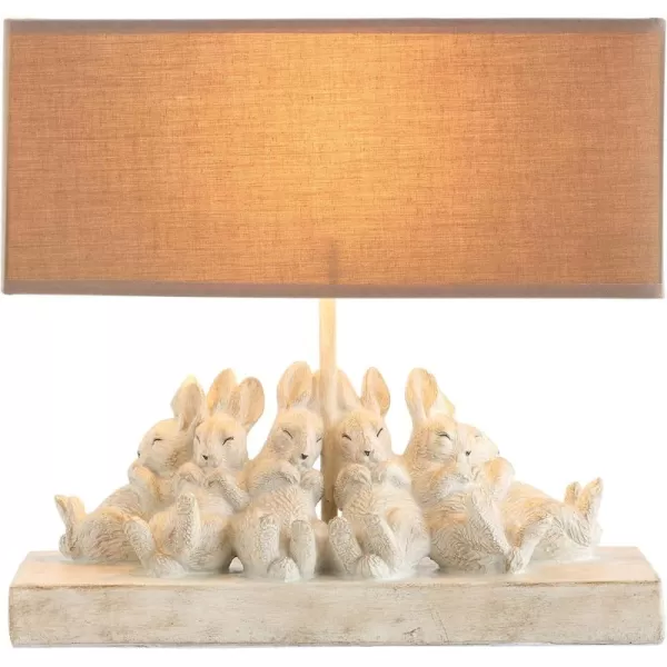Whitewashed Rabbit Table Lamp with Sand Colored Linen ShadeWhite