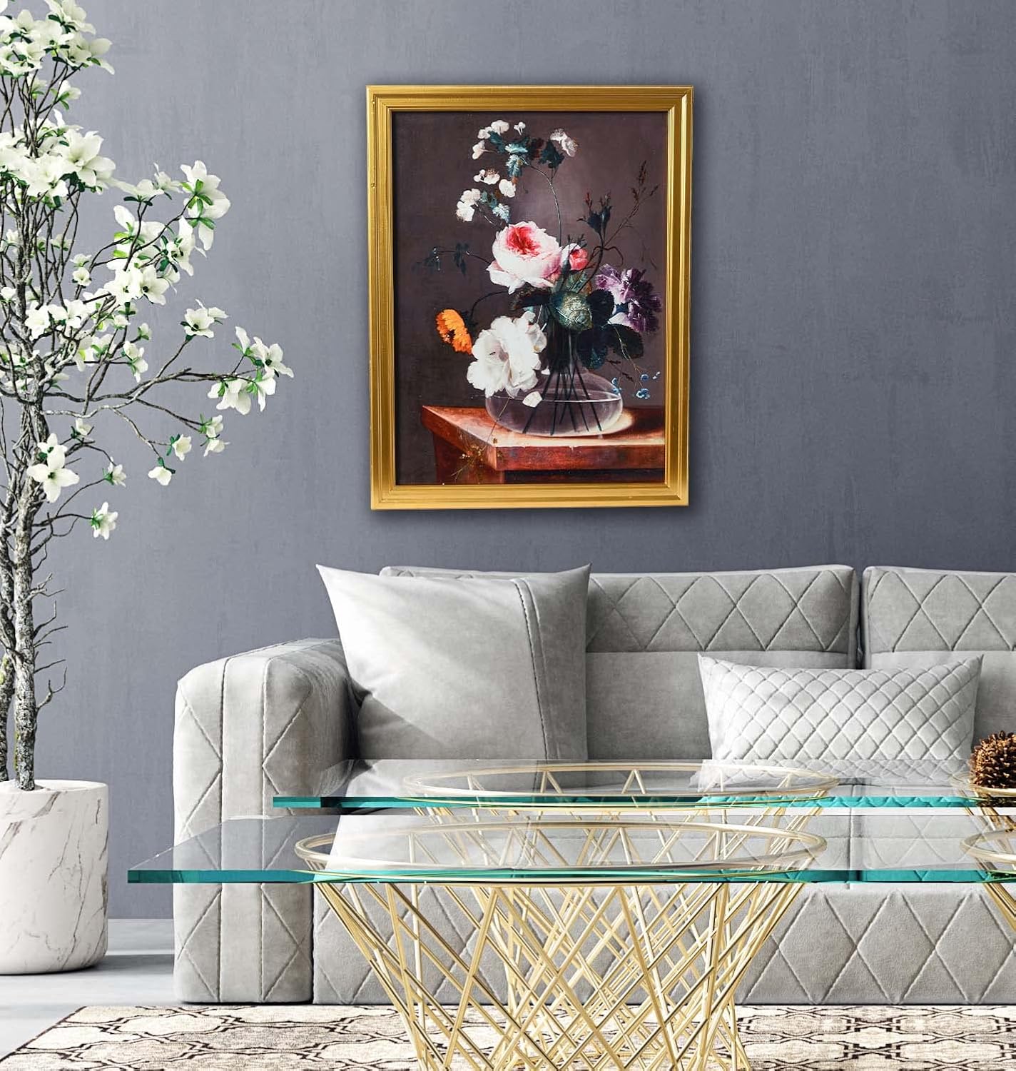 Creative CoOp Vintage Reproduction Floral Still Life Print with Solid Wood FrameFloral Bouquet