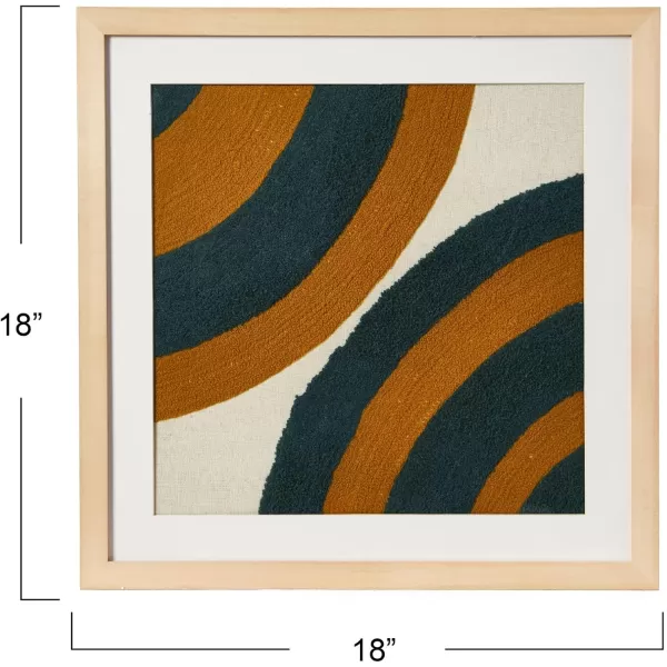 Creative CoOp 18quot Square Abstract Embroidery in Wood Frame Wall Art Multi