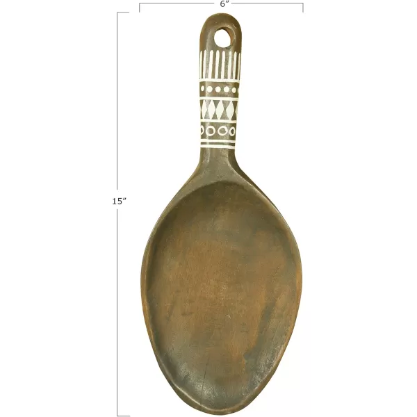 Creative CoOp 20quot H Decorative Mango Wood Spoon with HandPainted Pattern Wall Hanging Brown15