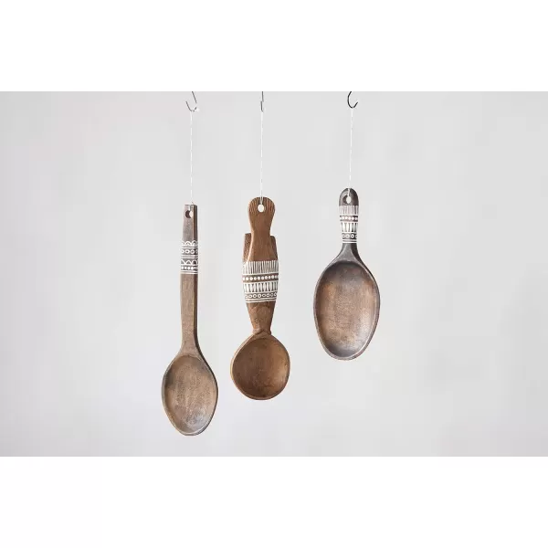 Creative CoOp 20quot H Decorative Mango Wood Spoon with HandPainted Pattern Wall Hanging Brown18