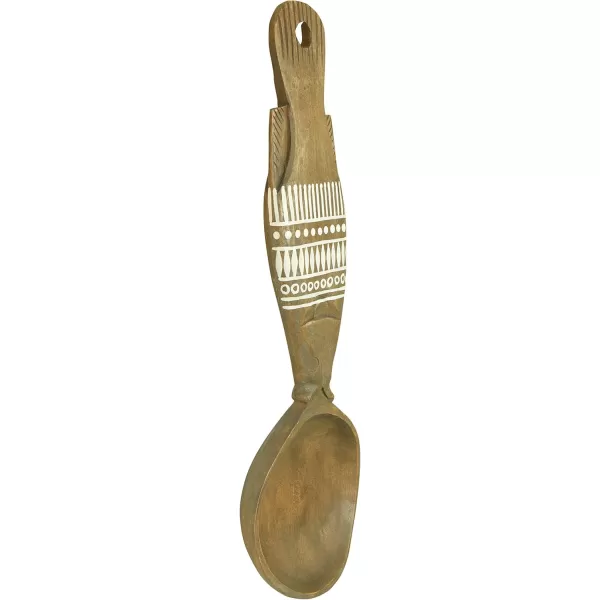 Creative CoOp 20quot H Decorative Mango Wood Spoon with HandPainted Pattern Wall Hanging Brown18