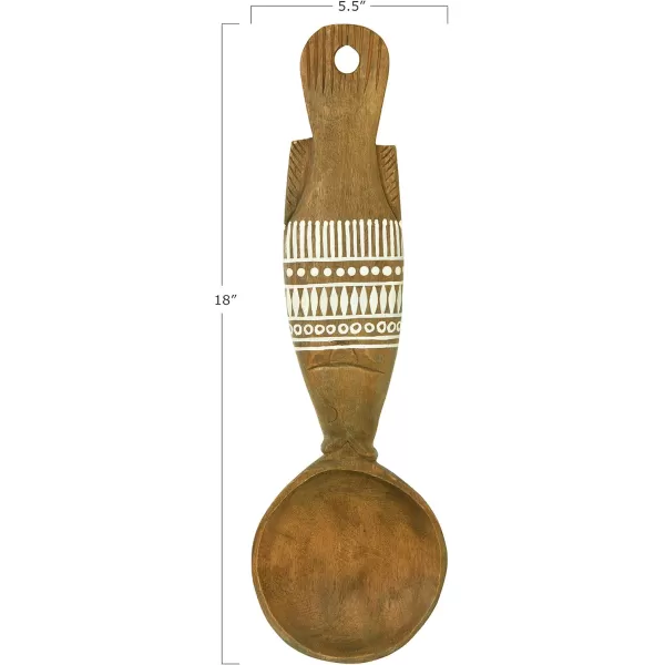 Creative CoOp 20quot H Decorative Mango Wood Spoon with HandPainted Pattern Wall Hanging Brown18