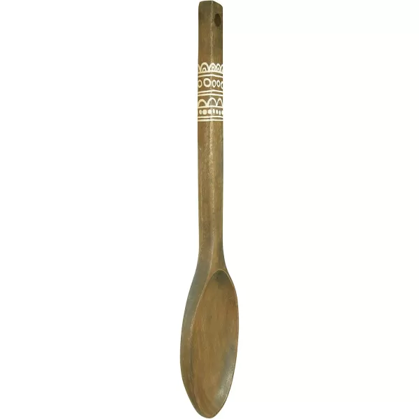 Creative CoOp 20quot H Decorative Mango Wood Spoon with HandPainted Pattern Wall Hanging Brown20