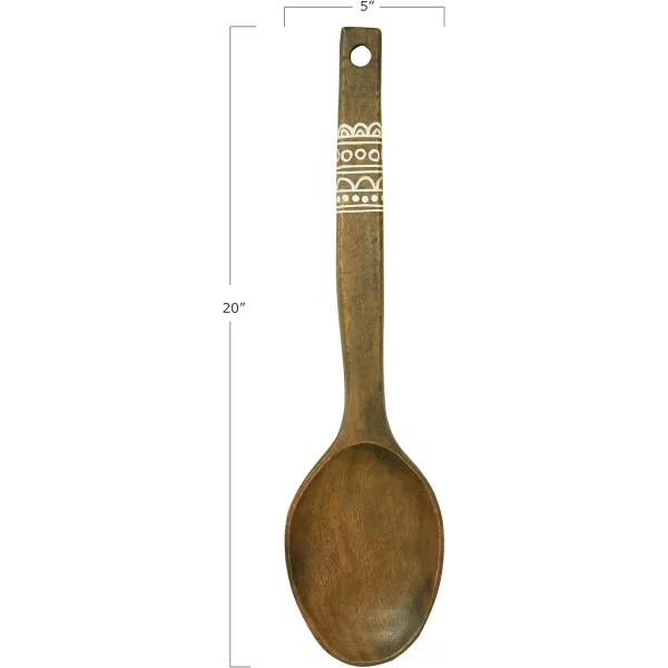 Creative CoOp 20quot H Decorative Mango Wood Spoon with HandPainted Pattern Wall Hanging Brown20