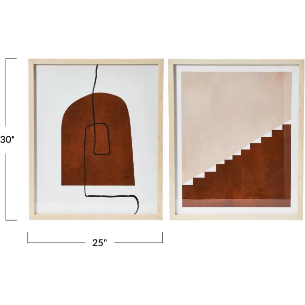 Creative CoOp Abstract Geometric Prints with Solid Wood Frame and Glass Cover Set of 2