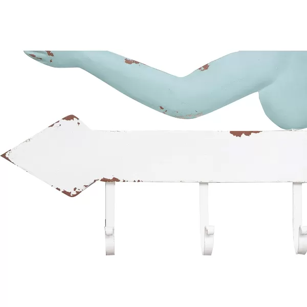 Creative CoOp Aqua ampamp White Metal Mermaid Wall Dcor with 7 Hooks 16 Inch Long