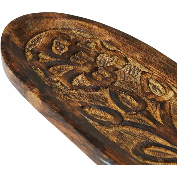 Creative CoOp Boho Decorative Wood Carved Floral Design Natural Tray
