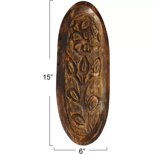 Creative CoOp Boho Decorative Wood Carved Floral Design Natural Tray