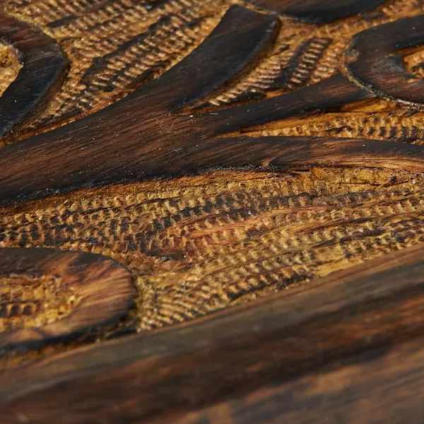 Creative CoOp Boho Decorative Wood Carved Floral Design Natural Tray