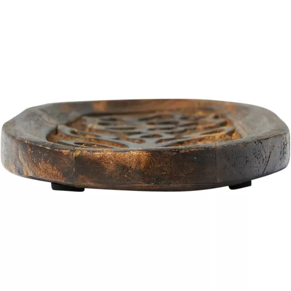 Creative CoOp Boho Decorative Wood Carved Floral Design Natural Tray
