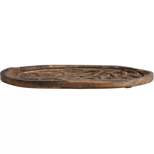 Creative CoOp Boho Decorative Wood Carved Floral Design Natural Tray
