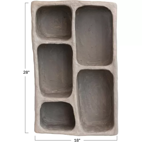 Creative CoOp Boho Handmade Paper Mache 5 Sections Gray Wall Shelf