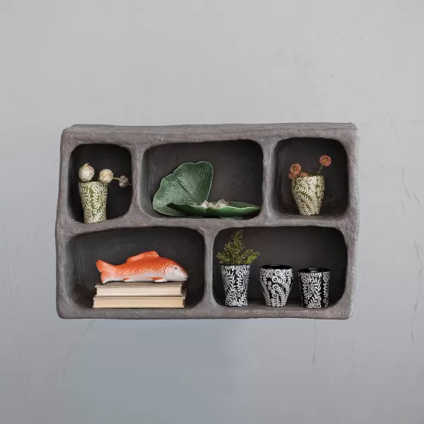 Creative CoOp Boho Handmade Paper Mache 5 Sections Gray Wall Shelf