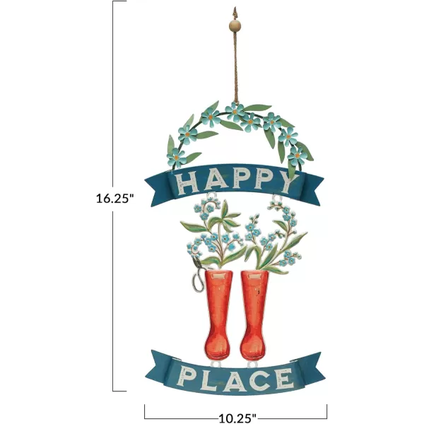 Creative CoOp Farmhouse Hanging Metal Boots and Flowers Happy Place Art Multicolor Wall Dcor Multi