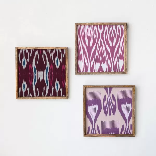 Creative CoOp Global Square Wood Ikat Fabric Multicolor Framed Wall Dcor Multi