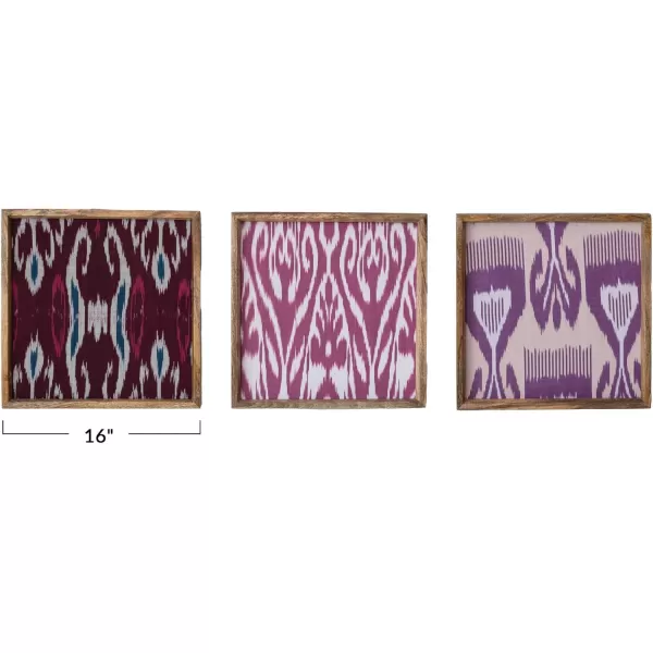 Creative CoOp Global Square Wood Ikat Fabric Multicolor Framed Wall Dcor Multi
