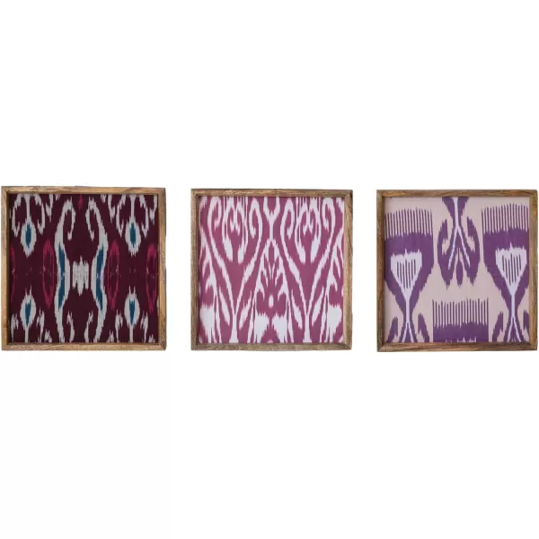Creative CoOp Global Square Wood Ikat Fabric Multicolor Framed Wall Dcor Multi