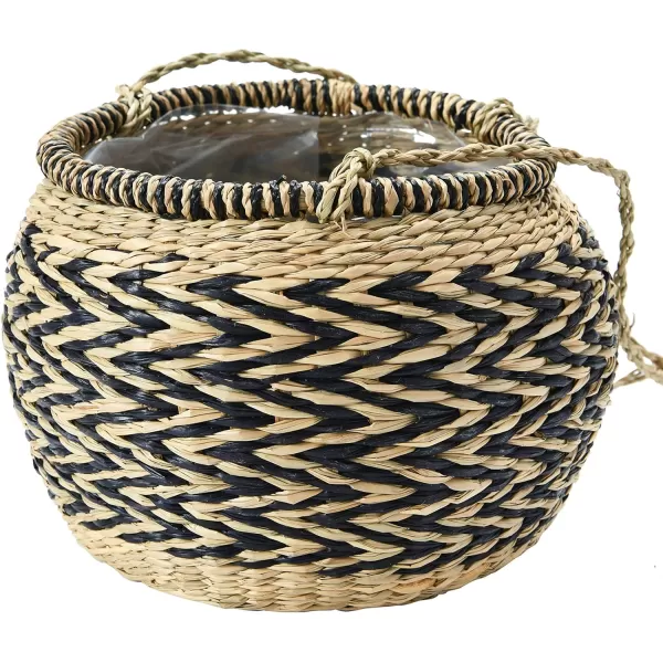 Creative CoOp HandWoven Hanging Seagrass Basket Planter with Plastic Lining Natural ampamp Black Holds 7quot Pot