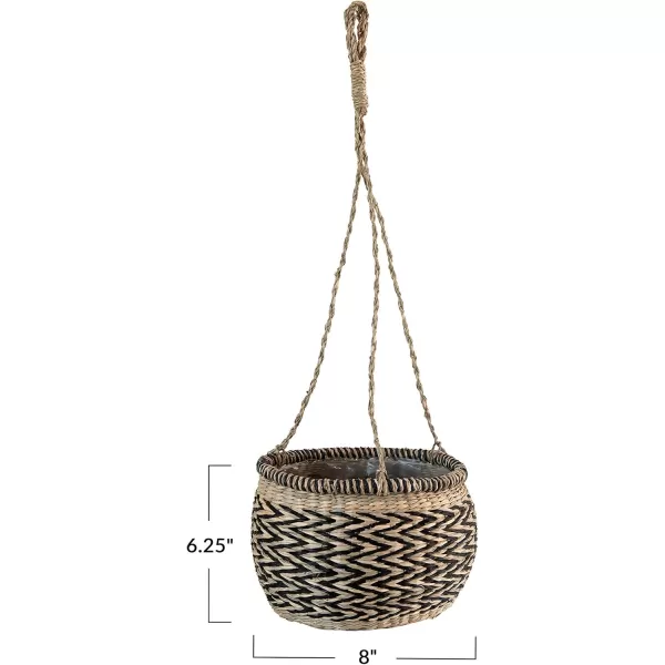 Creative CoOp HandWoven Hanging Seagrass Basket Planter with Plastic Lining Natural ampamp Black Holds 7quot Pot