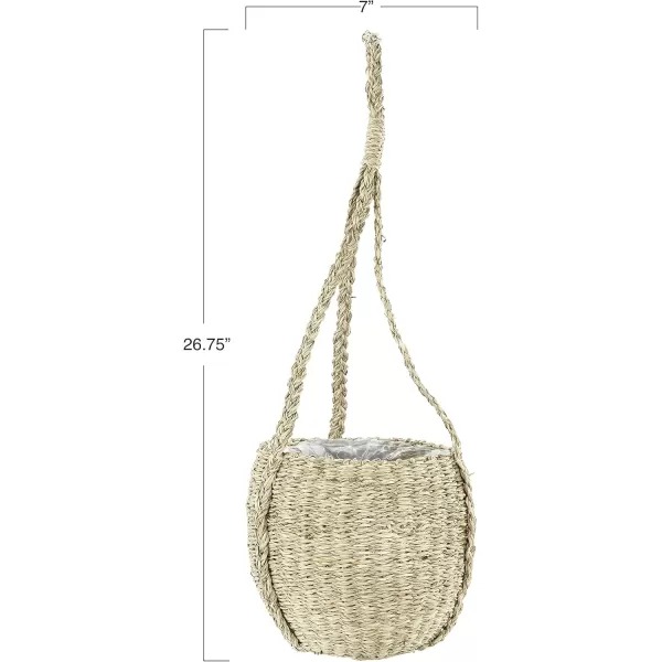 Creative CoOp Handwoven Hanging Seagrass Basket Planter with Plastic Lining Holds 7quot Pot