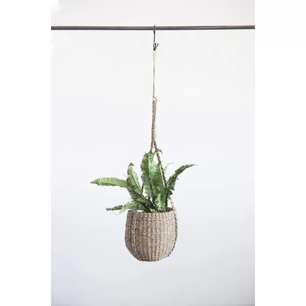 Creative CoOp Handwoven Hanging Seagrass Basket Planter with Plastic Lining Holds 7quot Pot