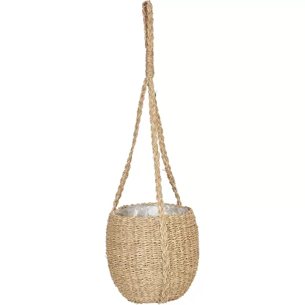 Creative CoOp Handwoven Hanging Seagrass Basket Planter with Plastic Lining Holds 7quot Pot