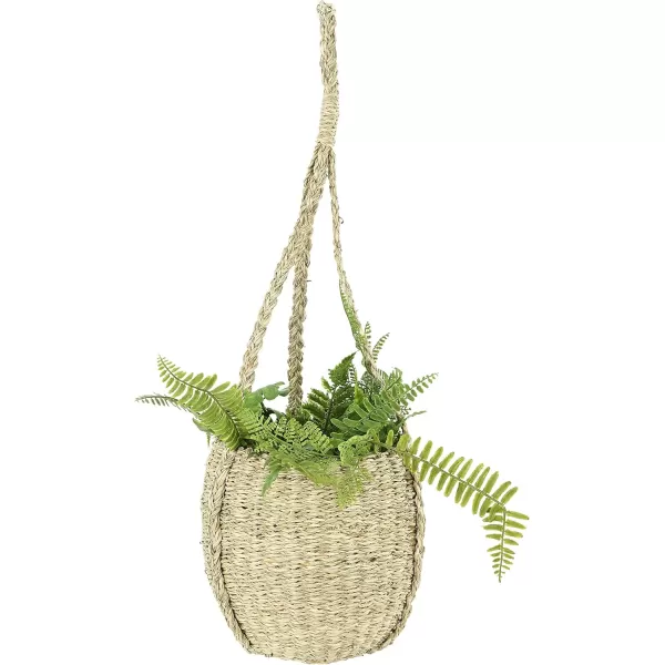 Creative CoOp Handwoven Hanging Seagrass Basket Planter with Plastic Lining Holds 7quot Pot