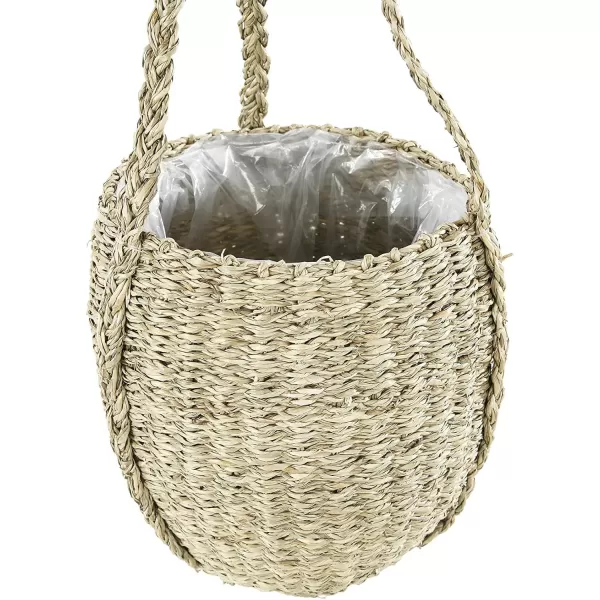 Creative CoOp Handwoven Hanging Seagrass Basket Planter with Plastic Lining Holds 7quot Pot