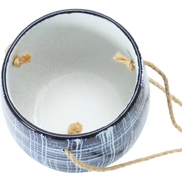 Creative CoOp Hanging Stoneware Pattern ampamp Jute Hanger Blue Holds 5quot Planter Pot