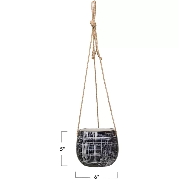 Creative CoOp Hanging Stoneware Pattern ampamp Jute Hanger Blue Holds 5quot Planter Pot