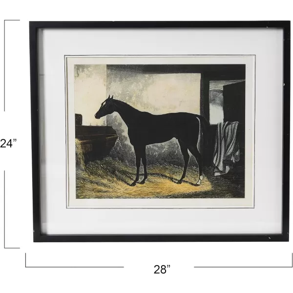 Creative CoOp Horse Print with Wood FrameBlack with Markings