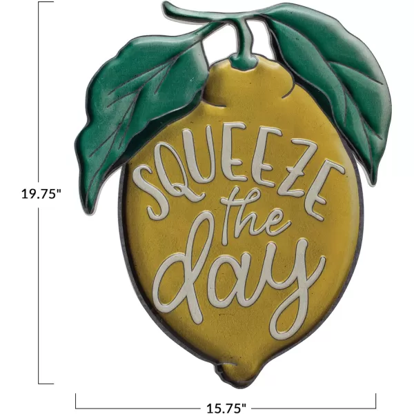 Creative CoOp Metal Lemon Hanging with Squeeze The Day Message Multicolor Wall Dcor Yellow