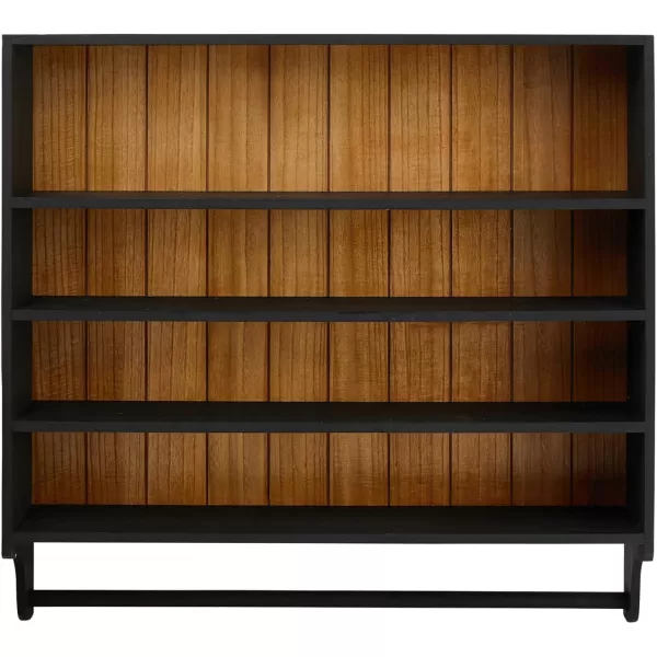 Creative CoOp Modern Farmhouse Wood 3 Shelves and Hanging Rod Black and Natural Wall Shelf