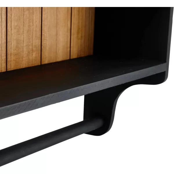 Creative CoOp Modern Farmhouse Wood 3 Shelves and Hanging Rod Black and Natural Wall Shelf