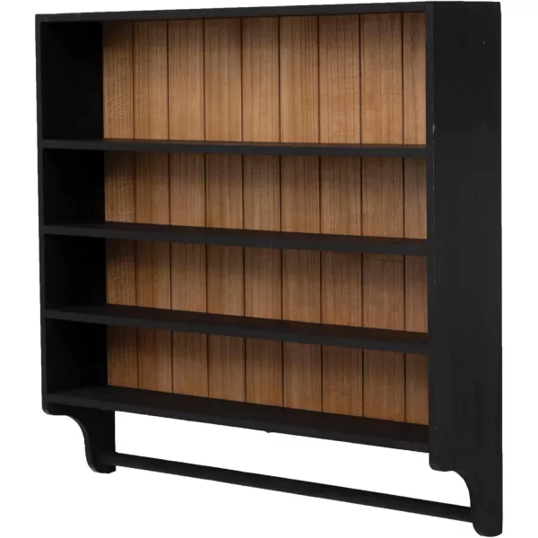 Creative CoOp Modern Farmhouse Wood 3 Shelves and Hanging Rod Black and Natural Wall Shelf