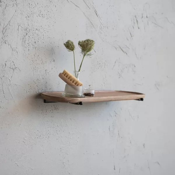 Creative CoOp Modern Oval Wood and Metal Natural Wall Shelf